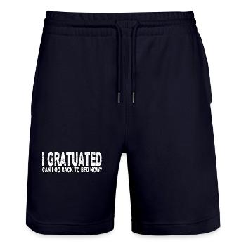 I graduated, can I go back to bed now? - Stanley/Stella Trainer Unisex Organic Jogging Shorts - dark navy - Front - Nik (191cm) & Marisol (170cm)