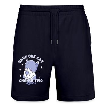 Rette eine Katze, verändere zwei Leben - Stanley/Stella Unisex Bio Joggingshorts Trainer  - Dark navy - Vorne - Nik (191cm) & Marisol (170cm)