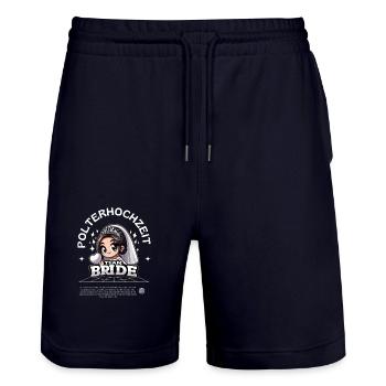 Team Bride - Stanley/Stella Trainer Unisex Organic Jogging Shorts - dark navy - Front - Nik (191cm) & Marisol (170cm)
