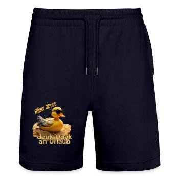 NiCht Jetzt - denk Quak an Urlaub Ente - Stanley/Stella Unisex Bio Joggingshorts Trainer  - Dark navy - Vorne - Nik (191cm) & Marisol (170cm)