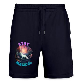 Unicorn2 - Stanley/Stella Trainer Unisex Organic Jogging Shorts - dark navy - Front - Nik (191cm) & Marisol (170cm)