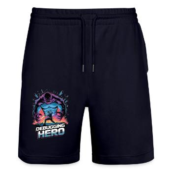 Debugging Hero – Epischer Kampf gegen Code-Monster - Stanley/Stella Unisex Bio Joggingshorts Trainer  - Dark navy - Vorne - Nik (191cm) & Marisol (170cm)