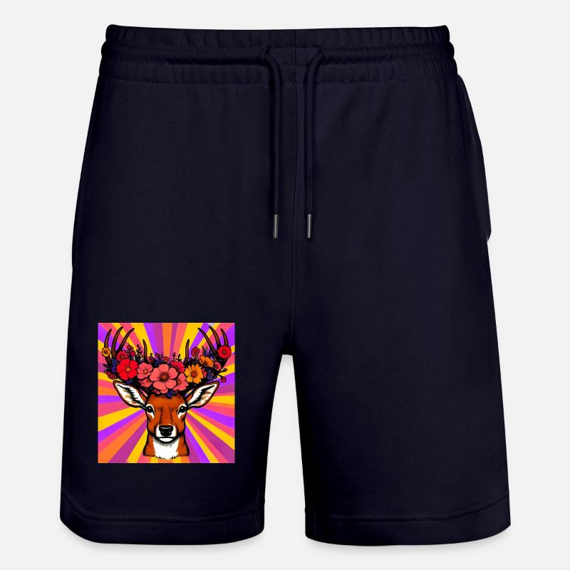 Cerf aux fleurs - Short de jogging bio TRAINER Stanley/Stella unisexe - marine foncé