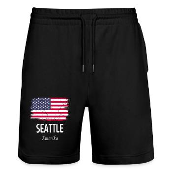 Seattle - Stanley/Stella Unisex Bio Joggingshorts Trainer  - Schwarz - Vorne - Nik (191cm) & Marisol (170cm)