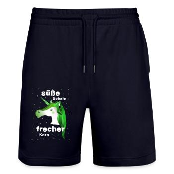 grünes Einhorn frecher süß - Stanley/Stella Unisex Bio Joggingshorts Trainer  - Dark navy - Vorne - Nik (191cm) & Marisol (170cm)