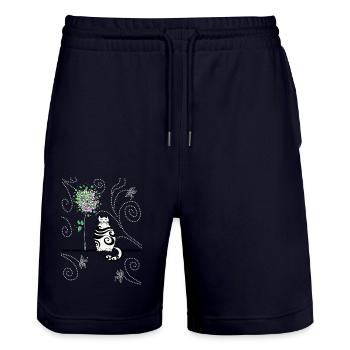 Cat - Stanley/Stella Trainer Unisex Organic Jogging Shorts - dark navy - Front - Nik (191cm) & Marisol (170cm)