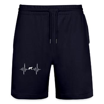 mein Herz schläft für Leoparden Design - Stanley/Stella Unisex Bio Joggingshorts Trainer  - Dark navy - Vorne - Nik (191cm) & Marisol (170cm)