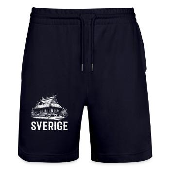 Schweden Natur Holzhaus mit Reetdach Design - Stanley/Stella Unisex Bio Joggingshorts Trainer  - Dark navy - Vorne - Nik (191cm) & Marisol (170cm)