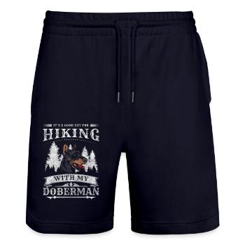 Dobermann Hundebesitzer Tier - Stanley/Stella Unisex Bio Joggingshorts Trainer  - Dark navy - Vorne - Nik (191cm) & Marisol (170cm)