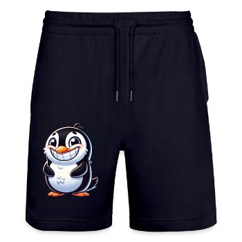 Cute Penguin Cartoon Grin Laughing Joy - Stanley/Stella Trainer Unisex Organic Jogging Shorts - dark navy - Front - Nik (191cm) & Marisol (170cm)