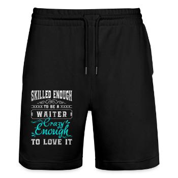 Waitress Specialist Tipping Service - Stanley/Stella Trainer Unisex Organic Jogging Shorts - black - Front - Nik (191cm) & Marisol (170cm)