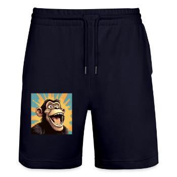 Lustighausen - Comic style Ape - Stanley/Stella Unisex Bio Joggingshorts Trainer  - Dark navy - Vorne - Nik (191cm) & Marisol (170cm)
