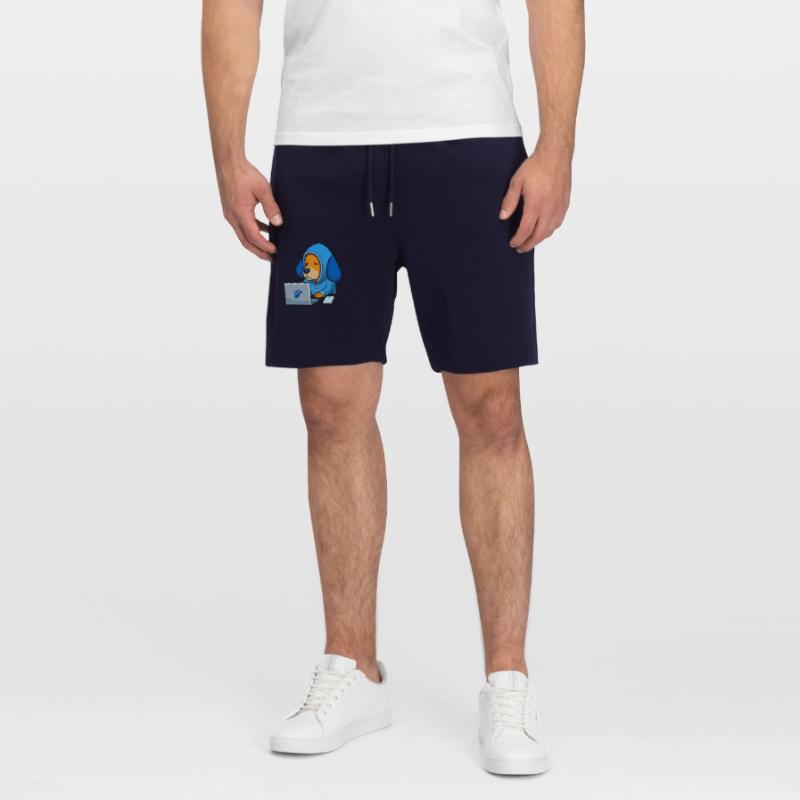 Un chien hacker mignon dort dans un sweat à capuche devant le PC Short de jogging bio TRAINER Stanley/Stella unisexe