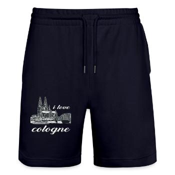 J’adore Cologne Design avec la cathédrale de Cologne et le Rhin - Short de jogging bio TRAINER Stanley/Stella unisexe - marine foncé - Devant - Nik (191cm) & Marisol (170cm)