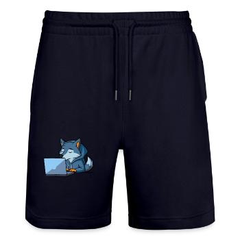 Niedlicher Hacker Wolf schläft im Hoodie vorm PC - Stanley/Stella Unisex Bio Joggingshorts Trainer  - Dark navy - Vorne - Nik (191cm) & Marisol (170cm)