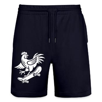 Huhn Hahn Henne Skater Silhouette minimalistisch - Stanley/Stella Unisex Bio Joggingshorts Trainer  - Dark navy - Vorne - Nik (191cm) & Marisol (170cm)