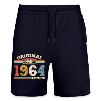 61ème anniversaire cadeau mari Original février 1964 - Short de jogging bio TRAINER Stanley/Stella unisexe - marine foncé - Devant - Nik (191cm) & Marisol (170cm)