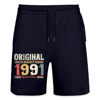 33rd birthday Original August 1991 Year 1991 - Stanley/Stella Trainer Unisex Organic Jogging Shorts - dark navy - Front - Nik (191cm) & Marisol (170cm)
