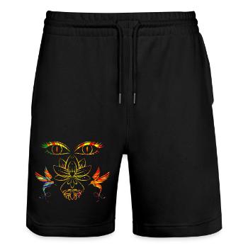 Zen face - Stanley/Stella Trainer Unisex Organic Jogging Shorts - black - Front - Nik (191cm) & Marisol (170cm)