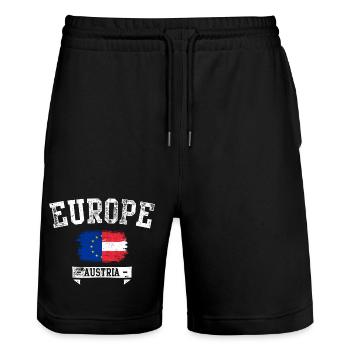 EuropeFlag Austria Brush - Stanley/Stella Trainer Unisex Organic Jogging Shorts - black - Front - Nik (191cm) & Marisol (170cm)