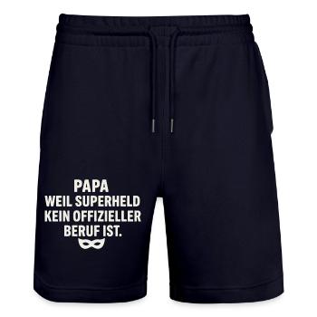 Papa: Weil Superheld Kein Offizieller Beruf Ist - Stanley/Stella Unisex Bio Joggingshorts Trainer  - Dark navy - Vorne - Nik (191cm) & Marisol (170cm)