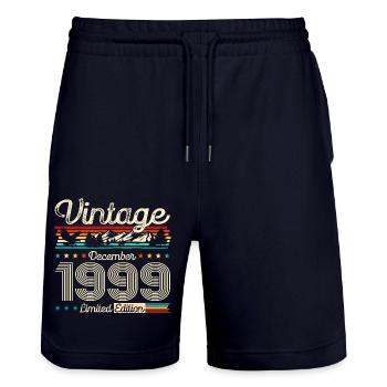 25th Birthday Original December 1999 Volume 99 - Stanley/Stella Trainer Unisex Organic Jogging Shorts - dark navy - Front - Nik (191cm) & Marisol (170cm)