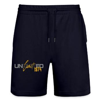 50th Birthday 1974 Limited Edition - Stanley/Stella Trainer Unisex Organic Jogging Shorts - dark navy - Front - Nik (191cm) & Marisol (170cm)