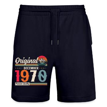 55th Birthday Original December 1970 Volume 70 - Stanley/Stella Trainer Unisex Organic Jogging Shorts - dark navy - Front - Nik (191cm) & Marisol (170cm)
