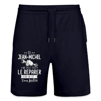 Si Jean michel ne peut pas le réparer c'est foutus - Short de jogging bio TRAINER Stanley/Stella unisexe - marine foncé - Devant - Nik (191cm) & Marisol (170cm)