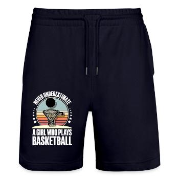 Basketball Basketballer - Stanley/Stella Unisex Bio Joggingshorts Trainer  - Dark navy - Vorne - Nik (191cm) & Marisol (170cm)