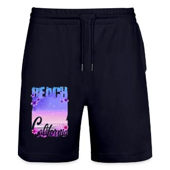 Vintage Flowers beach California retro garden USA - Stanley/Stella Trainer Unisex Organic Jogging Shorts - dark navy - Front - Nik (191cm) & Marisol (170cm)