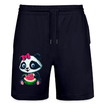 Jolie fille panda à la pastèque - Short de jogging bio TRAINER Stanley/Stella unisexe - marine foncé - Devant - Nik (191cm) & Marisol (170cm)