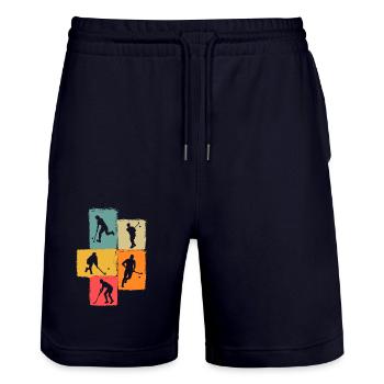 Field Hockey Players Field Hockey - Stanley/Stella Trainer Unisex Organic Jogging Shorts - dark navy - Front - Nik (191cm) & Marisol (170cm)