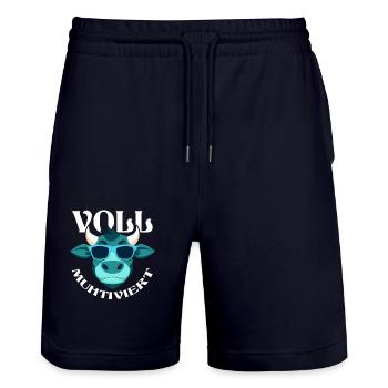 Cow Fully Muhtived - Stanley/Stella Trainer Unisex Organic Jogging Shorts - dark navy - Front - Nik (191cm) & Marisol (170cm)
