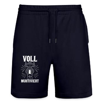 Cow Fully Muhtived - Stanley/Stella Trainer Unisex Organic Jogging Shorts - dark navy - Front - Nik (191cm) & Marisol (170cm)
