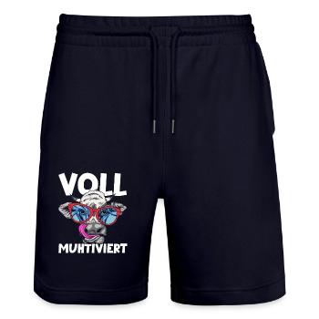 Cow Fully Muhtived - Stanley/Stella Trainer Unisex Organic Jogging Shorts - dark navy - Front - Nik (191cm) & Marisol (170cm)