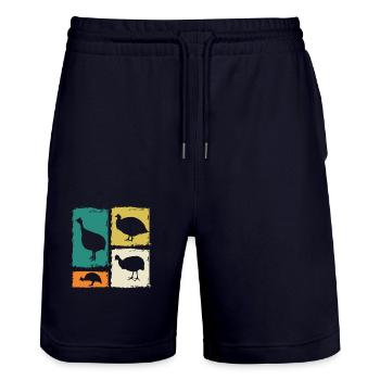 Hühner Hahn Perlhuhn - Stanley/Stella Unisex Bio Joggingshorts Trainer  - Dark navy - Vorne - Nik (191cm) & Marisol (170cm)