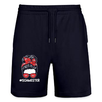 Anglerin Schwester Angeln - Stanley/Stella Unisex Bio Joggingshorts Trainer  - Dark navy - Vorne - Nik (191cm) & Marisol (170cm)
