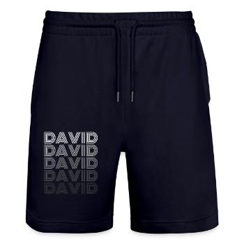 David - Stanley/Stella Trainer Unisex Organic Jogging Shorts - dark navy - Front - Nik (191cm) & Marisol (170cm)