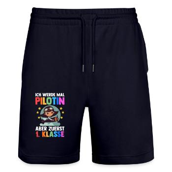 Pilot First Grade School Enrollment Schoolchild - Stanley/Stella Trainer Unisex Organic Jogging Shorts - dark navy - Front - Nik (191cm) & Marisol (170cm)