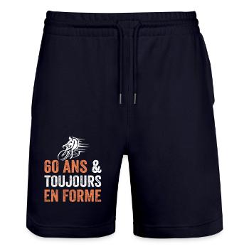 Geschenk zum 60. Geburtstag Fahrrad - Stanley/Stella Unisex Bio Joggingshorts Trainer  - Dark navy - Vorne - Nik (191cm) & Marisol (170cm)