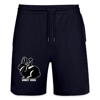Rabbit Rider (texte léger - avec contour, 3 couleurs) - Short de jogging bio TRAINER Stanley/Stella unisexe - marine foncé - Devant - Nik (191cm) & Marisol (170cm)