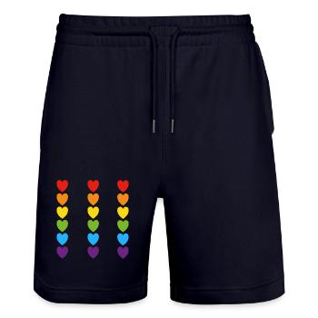 Pride Rainbow Hearts - Stanley/Stella Trainer Unisex Organic Jogging Shorts - dark navy - Front - Nik (191cm) & Marisol (170cm)