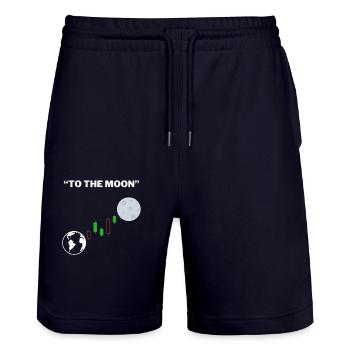 To the moon - Börsen Design - Stanley/Stella Unisex Bio Joggingshorts Trainer  - Dark navy - Vorne - Nik (191cm) & Marisol (170cm)