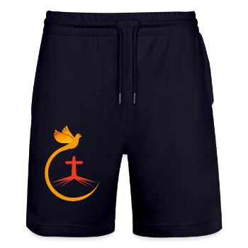 Kirche Katholisch Bibel Glaube Jesus Gott Christen - Stanley/Stella Unisex Bio Joggingshorts Trainer  - Dark navy - Vorne - Nik (191cm) & Marisol (170cm)