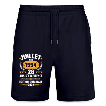 Cadeau d'anniversaire 28 Ans, Né en juillet 1994 - Short de jogging bio TRAINER Stanley/Stella unisexe - marine foncé - Devant - Nik (191cm) & Marisol (170cm)