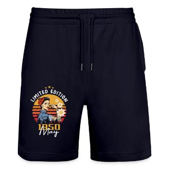 Legendary since May 1950 - May 1950 Birthday 1950 - Stanley/Stella Trainer Unisex Organic Jogging Shorts - dark navy - Front - Nik (191cm) & Marisol (170cm)