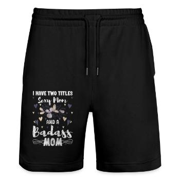 Offspring Single Pride Mother - Stanley/Stella Trainer Unisex Organic Jogging Shorts - black - Front - Nik (191cm) & Marisol (170cm)