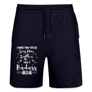 Offspring Single Pride Mother - Stanley/Stella Trainer Unisex Organic Jogging Shorts - dark navy - Front - Nik (191cm) & Marisol (170cm)