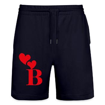 Letter b red heart - Stanley/Stella Trainer Unisex Organic Jogging Shorts - dark navy - Front - Nik (191cm) & Marisol (170cm)